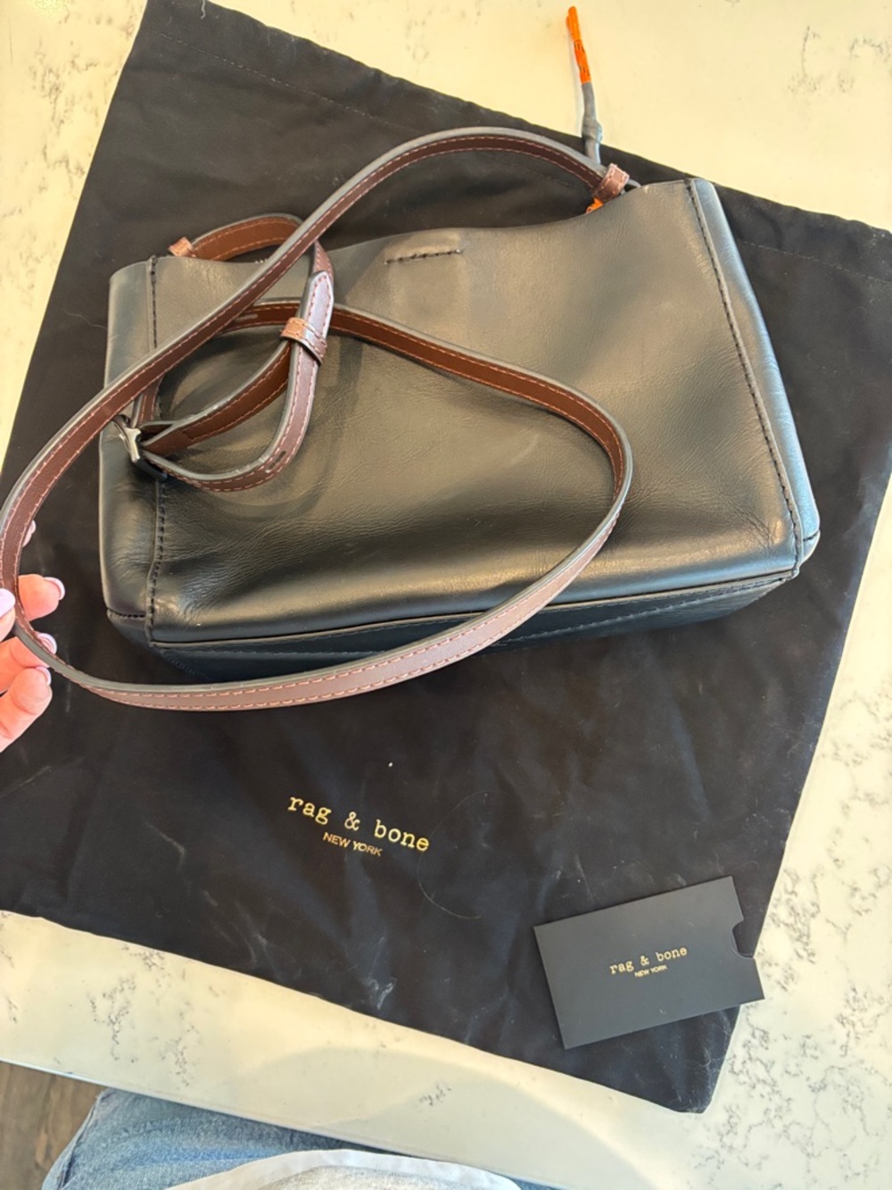 rag & bone Black Leather Crossbody with Brown Strap and Silver Hardware - Picture 2 of 9